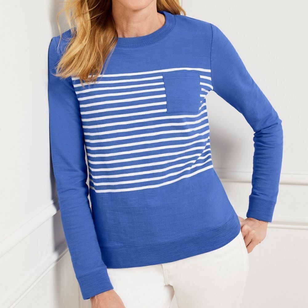 Large Patch‎ Pocket Sweatshirt - Willow Stripe | Talbots